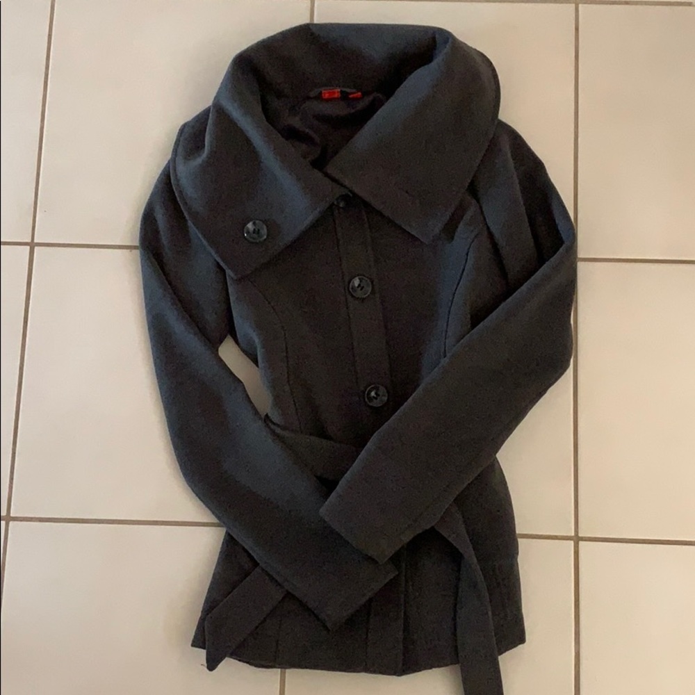 Grey pea coat with cowl neck